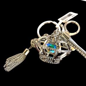 NEW HALLMARK Jewel WRISTLET white gold Tone Crown + CZ Key Ring Keychain